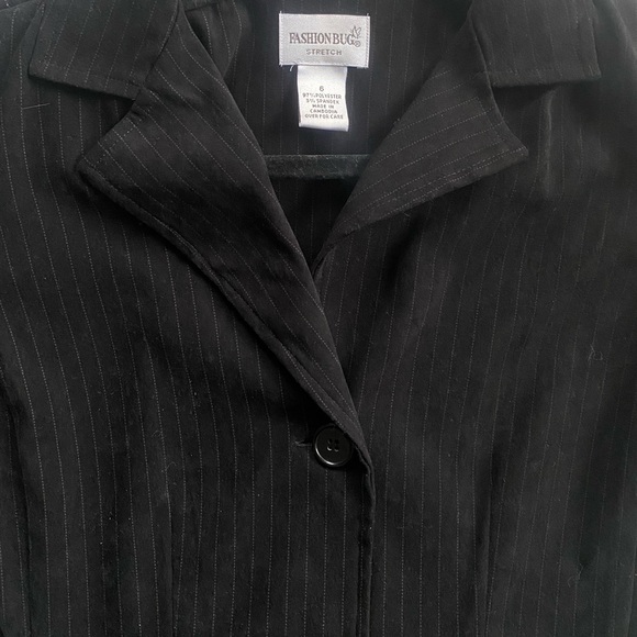 Vtg Y2K Fashion Bug Black White Pinstriped Fitted Long Suit Blazer Soft Jacket S - Picture 4 of 11